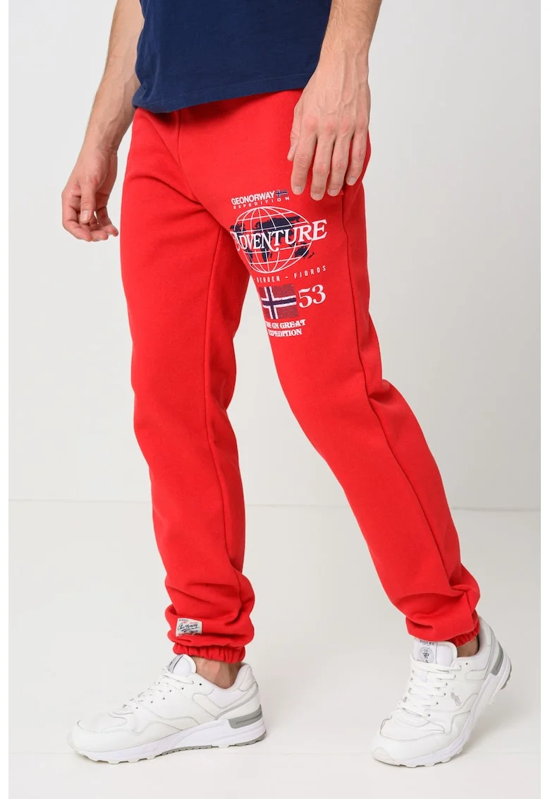 Pantaloni de trening cu snur in talie si imprimeu Molkovitz, Rosu