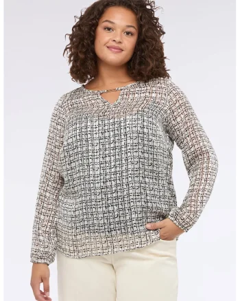 Bluza cu decupaj si model, Alb/Negru
