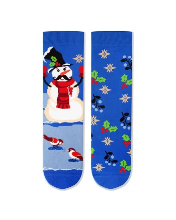 Sosete bumbac de craciun Snowman, Albastru