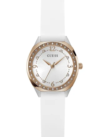 Ceas analog cu o curea de silicon Charlotte, Auriu rose/Alb