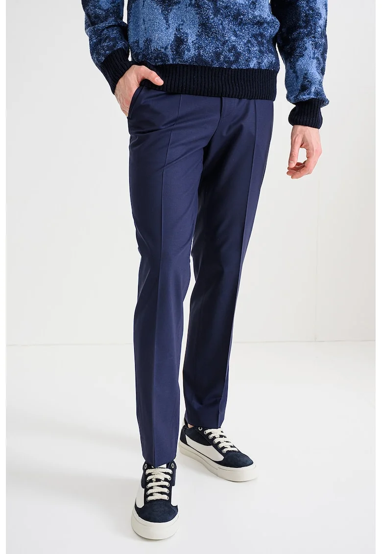 Pantaloni drepti din amestec de lana Hesten, Bleumarin