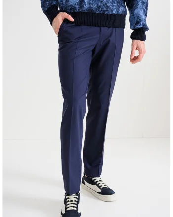 Pantaloni drepti din amestec de lana Hesten, Bleumarin