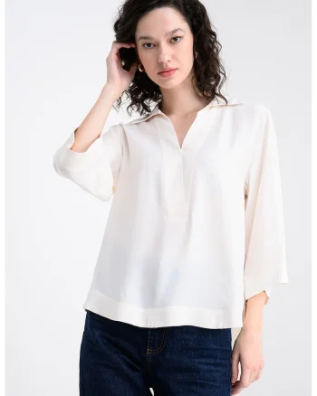 Bluza vaporoasa cu decolteu in V, Crem