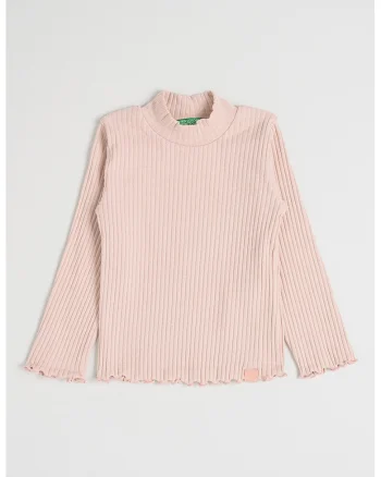 Bluza din amestec de bumbac cu aspect striat, Roz prafuit