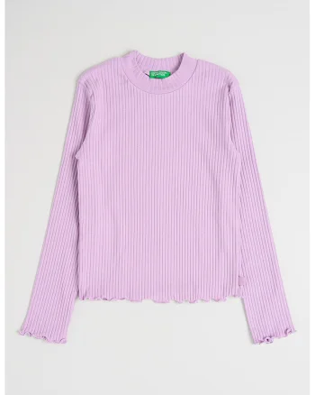 Bluza striata de bumbac cu terminatie valurita, Violet deschis