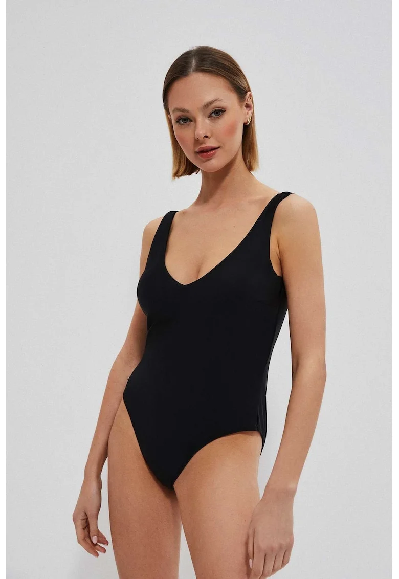 Costum de baie  singura piesa, negru, decolteu in de V, Negru