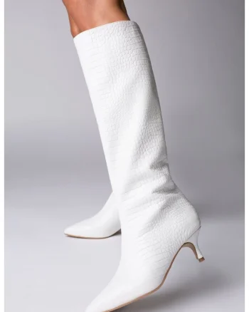Cizme Frosted Charm cu toc kitten, piele naturala de culoare alba