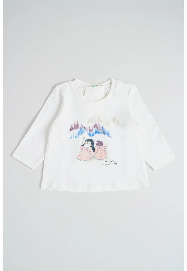 Bluza din amestec de bumbac cu imprimeu, Alb fildes/Roz pal