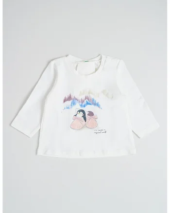 Bluza din amestec de bumbac cu imprimeu, Alb fildes/Roz pal