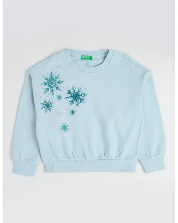Bluza de trening cu decolteu la baza gatului si strasuri, Verde menta