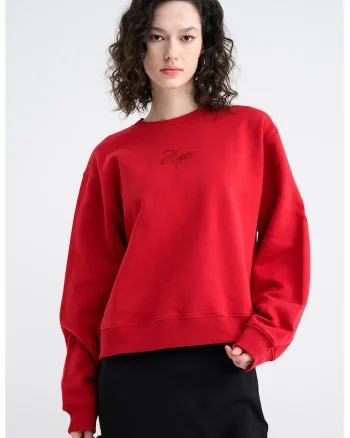 Bluza de trening cu maneci cazute si imprimeu logo Deroxina, Rosu vermillion