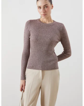 Pulover slim fit cu aspect stralucitor, Grej
