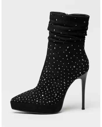 Botine cu nituri metalice, Negru/Argintiu