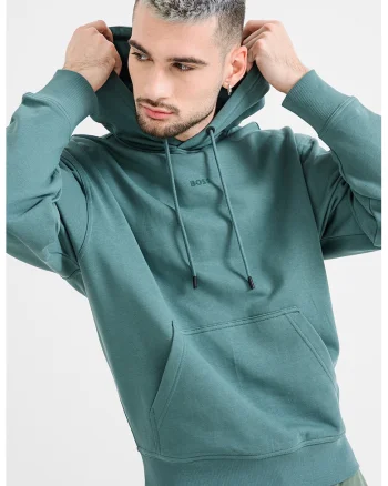 Hanorac din bumbac cu buzunar kangaroo, Verde feriga