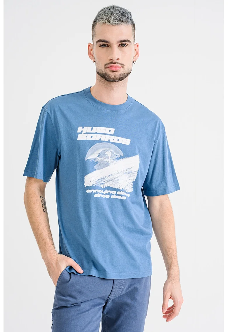 Tricou regular fit cu imprimeu frontal Napolux, Albastru pastel