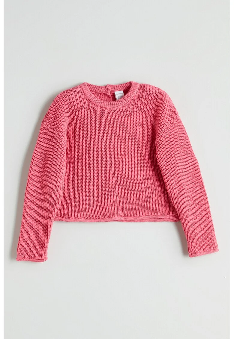 Pulover tricotat masiv cu decolteu la baza gatului, Fucsia