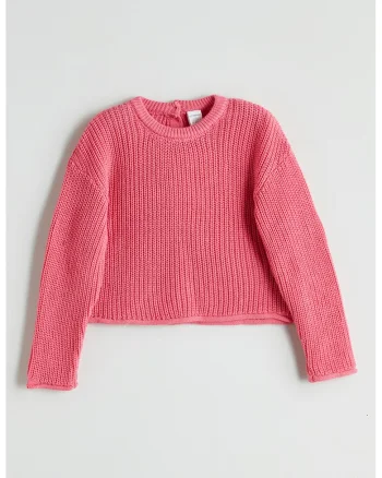 Pulover tricotat masiv cu decolteu la baza gatului, Fucsia