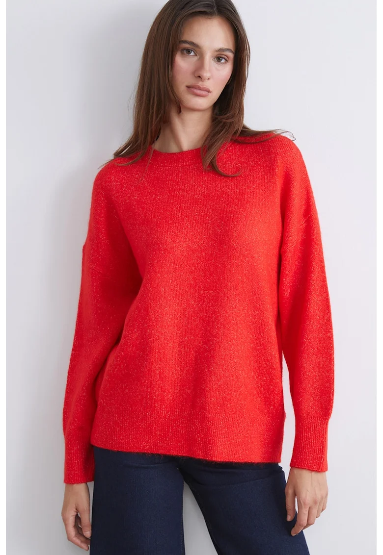 Pulover supradimensionat cu model uni, Portocaliu mandarina