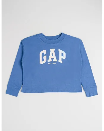 Bluza cu logo si decolteu rotund, Albastru prafuit