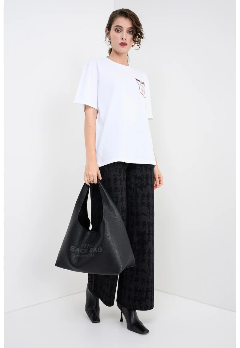 Tricou din bumbac organic cu imprimeu pe partea din fata si pe partea din spate, Rosu/Alb