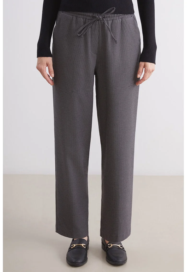 Pantaloni cu model houndstooth si talie ajustabila, Negru/Gri inchis