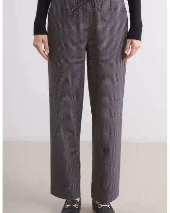 Pantaloni cu model houndstooth si talie ajustabila, Negru/Gri inchis