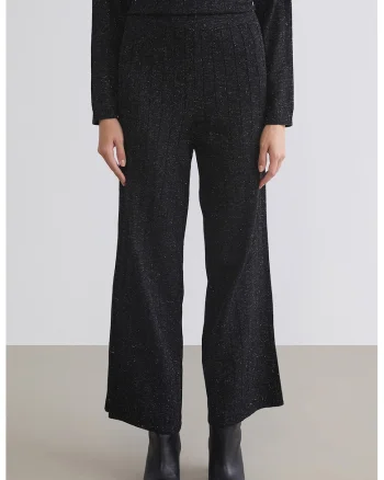 Pantaloni evazati din lurex, Negru