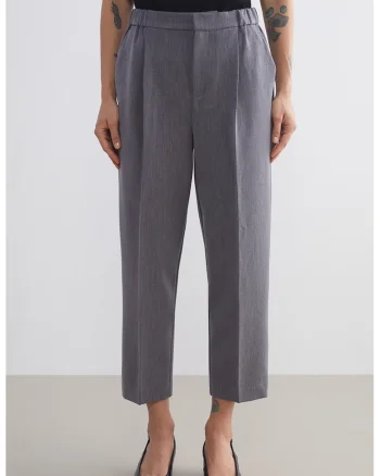 Pantaloni crop cu croiala dreapta si detalii cu pensa, Gri inchis