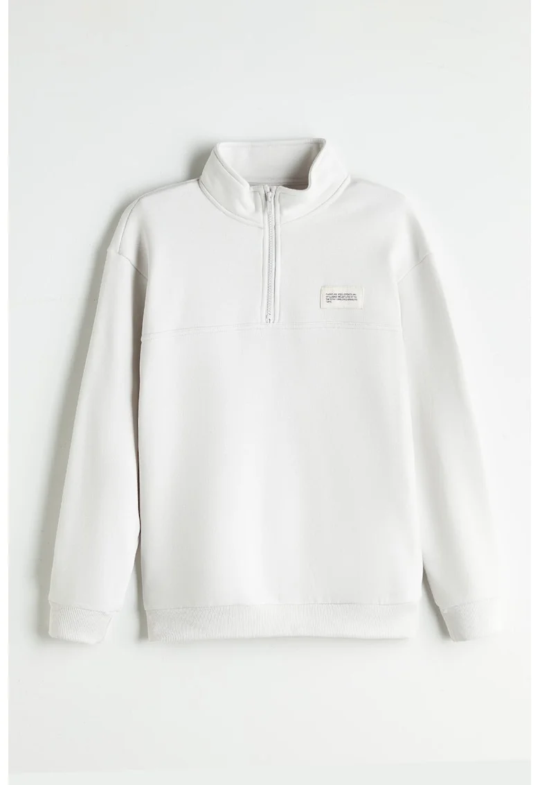 Bluza de trening cu fenta cu fermoar, Alb fildes