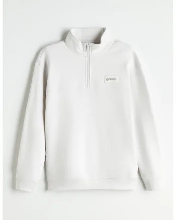 Bluza de trening cu fenta cu fermoar, Alb fildes