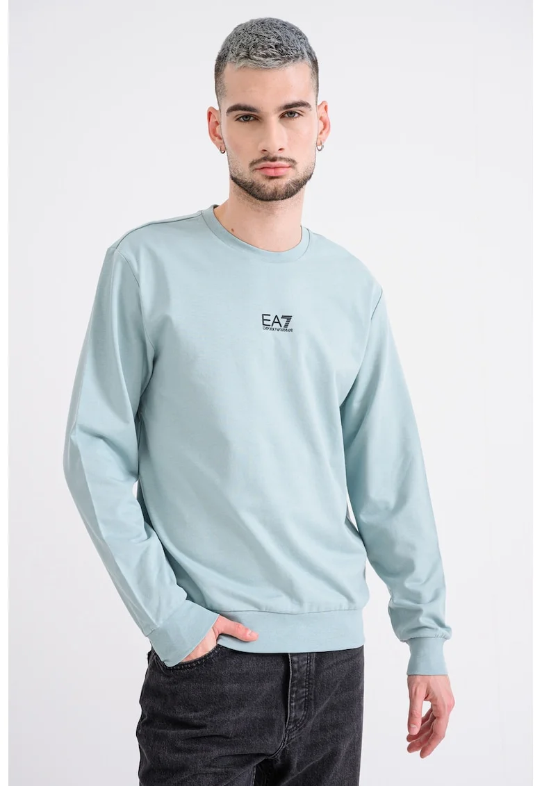 Bluza de trening cu detaliu logo si decolteu la baza gatului, Verde pal