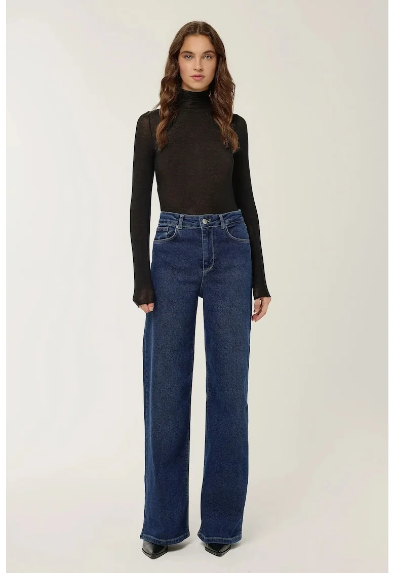 Blugi dama  Mom-fit, talie inalta, denim, albastru inchis