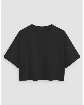 Tricou dama,  bumbac, scurt, decolteu rotund, negru