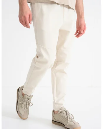 Pantaloni de trening cu model uni si snur de ajustare, Alb murdar