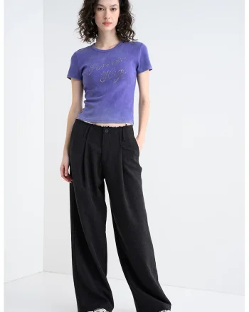 Tricou cu imprimeu logo cu strasuri Dever, Violet deschis/Argintiu