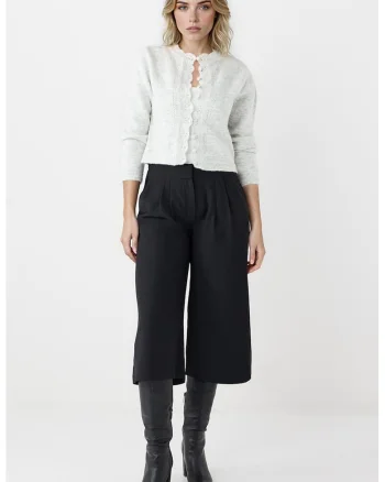 Pantaloni culotte midi cu talie inalta, Negru