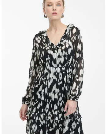 Rochie scurta cu model, Alb/Negru
