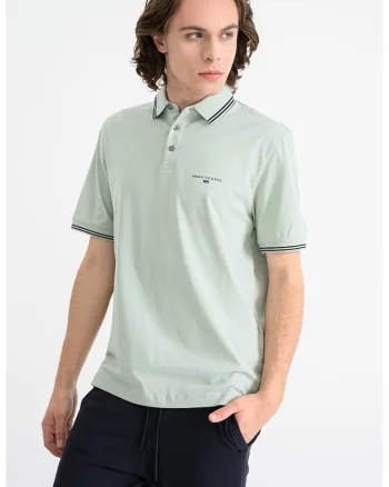Tricou polo cu benzi contrastante, Verde pal