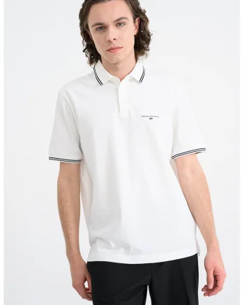 Tricou polo cu benzi contrastante, Alb/Negru