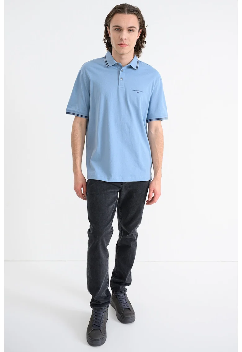 Tricou polo cu benzi contrastante, Negru/Albastru prafuit