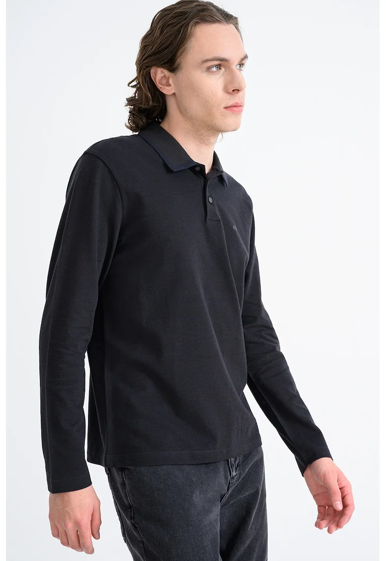 Bluza polo din bumbac cu logo, Maro/Albastru ultramarin