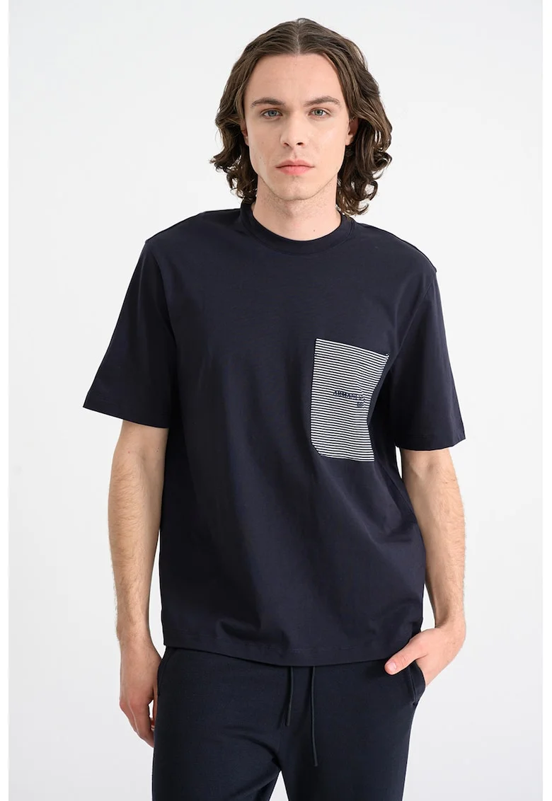 Tricou relaxed-fit cu buzunar pe piept, Alb/Albastru ultramarin
