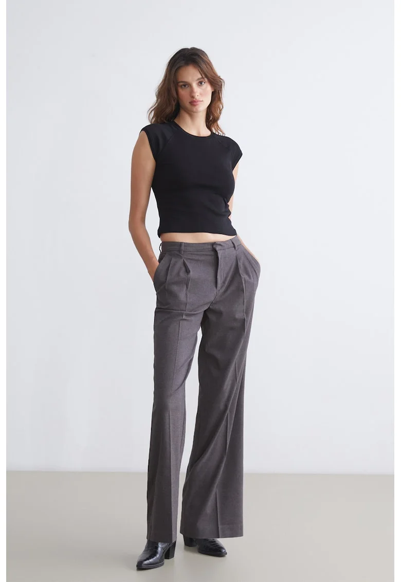 Pantaloni cu croiala ampla si talie medie Vision, Gri inchis