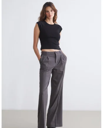 Pantaloni cu croiala ampla si talie medie Vision, Gri inchis