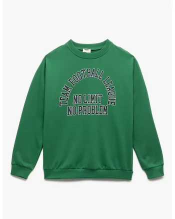Bluza de trening cu imprimeu text, Alb/Verde