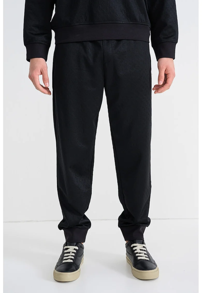 Pantaloni de trening cu snur si buzunare cu fermoar, Negru stins