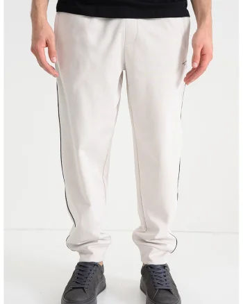 Pantaloni uni de trening cu talie elastica, Negru/Alb murdar
