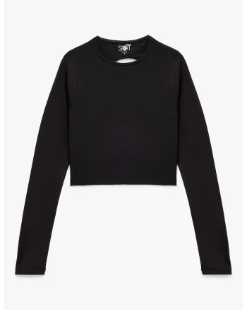 Bluza crop cu decupaj pe spate, Negru