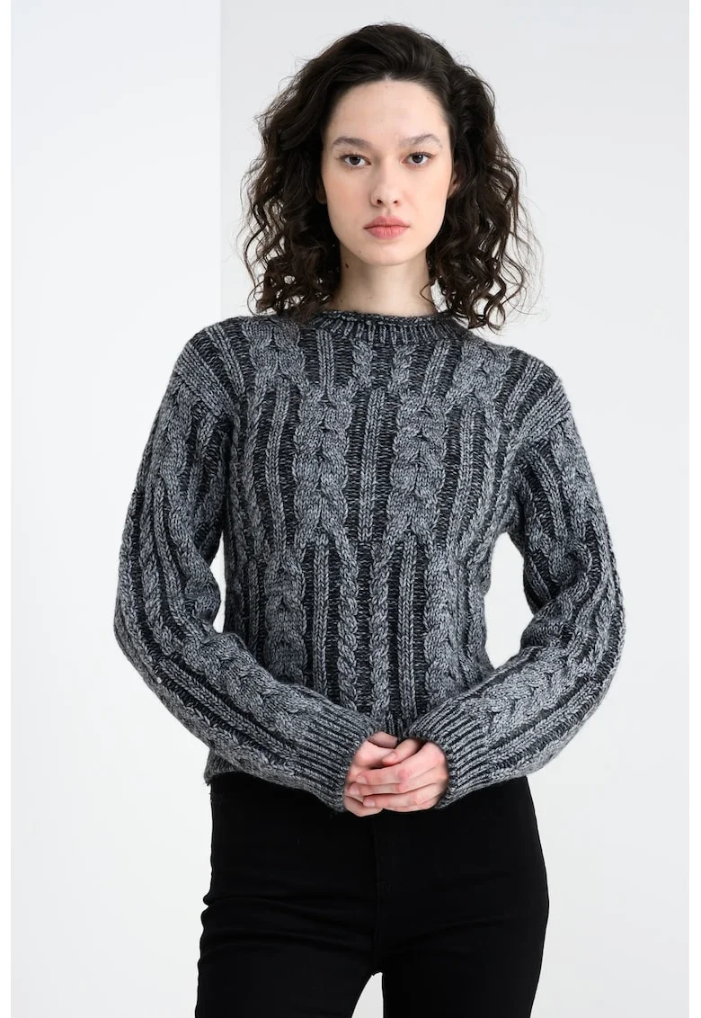 Pulover din amestec de lana cu model torsade, Gri inchis melange