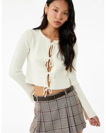 Pulover crop uni, Alb fildes